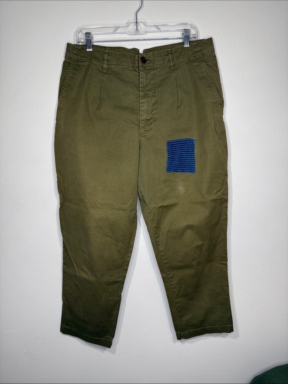 Alex Mill Women 14 Olive Green patched pleated Chino High Rise